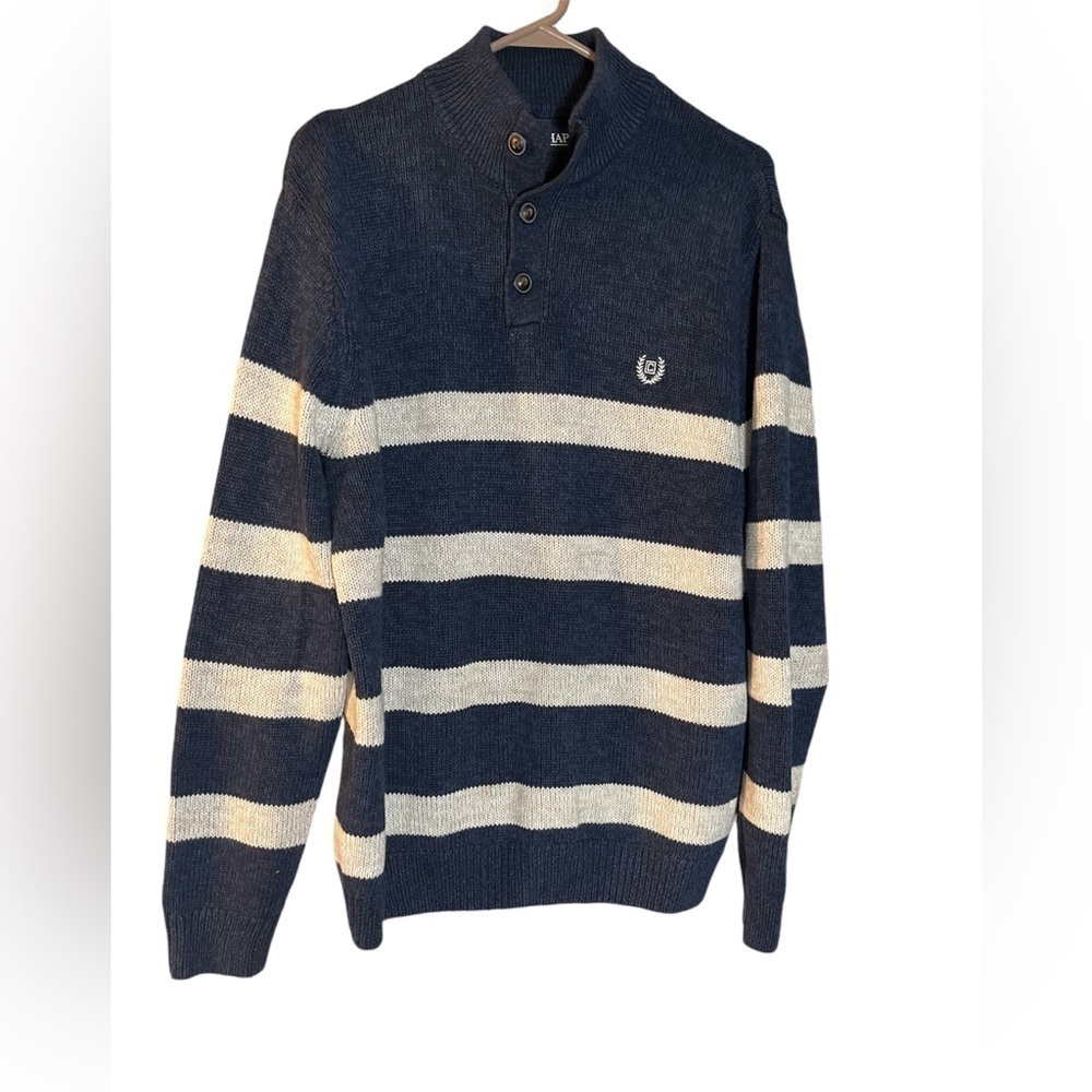 Chaps Navy Cream grandpa Y2K old money college core Sweater 2 spots see pics Med